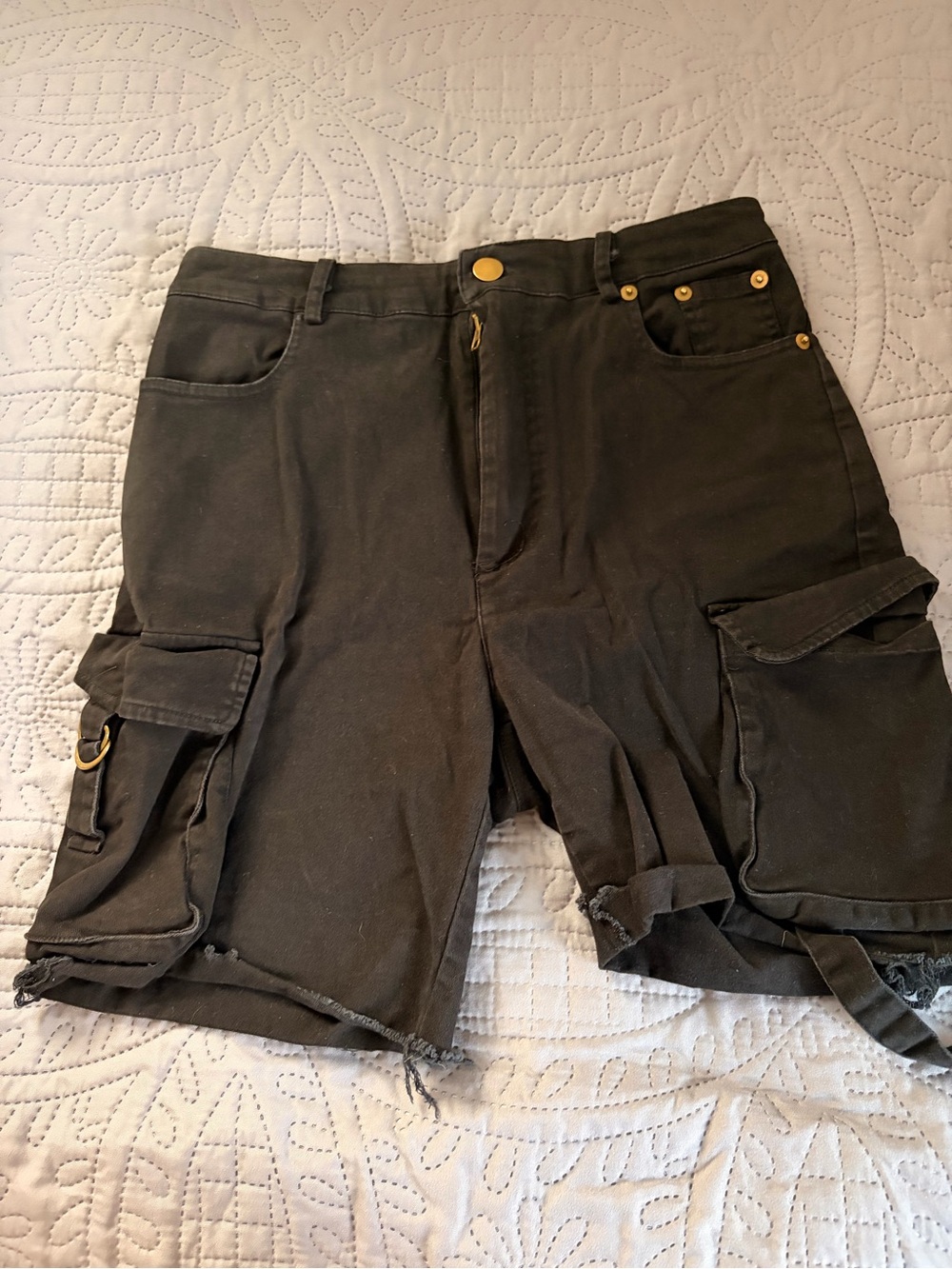 SHEIN Black Cargo Shorts with Gold Hardware